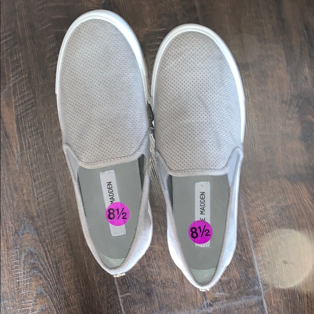 Gray steve madden slip ons